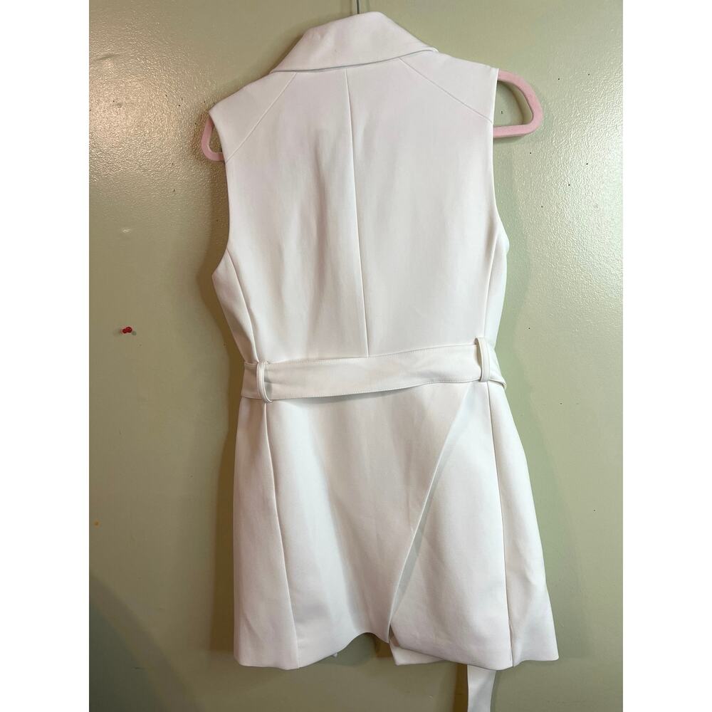 White House Black Market Sleeveless Double-Breasted Belted Topper, Ecru,Size 4 - Picture 2 of 12